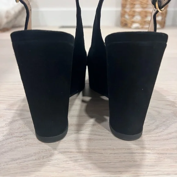 Stuart Weitzman Black Suede Slingback Wedges - Picture 6 of 7